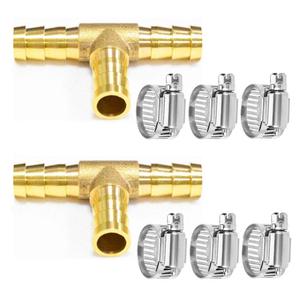 <span class=keywords><strong>3</strong></span>/8 "(10mm) Brass Tee Barb Conexões para <span class=keywords><strong>3</strong></span>/8" ID Mangueira Aço Inoxidável Tubo Braçadeiras <span class=keywords><strong>3</strong></span> Way União Interseção para Água/Combustível/Ar - Product Image 2