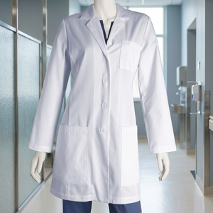 Blouse de laboratoire blanche à manches longues pour hommes et femmes, col classique, boutonnée, avec poches - Product Image 5
