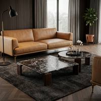 Ensemble de 2 tables basses gigognes de luxe moderne avec plateau en placage de pierre translucide rétroéclairé et pieds en bois massif, assemblage KD, pour salon, direct usine