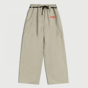 Pantalones holgados extra anchos grises sutiles vintage cintura ajustable para hombre con logotipo personalizado