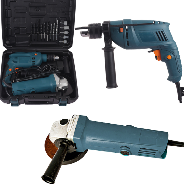 Multifunctional Variable Speed Two Piece Power Tool Portable Industrial Electric Angle Grinder Impact Drill Set