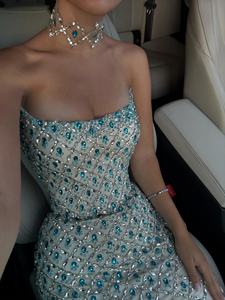 Luxuriöse Kristall-Abendkleider im Meerjungfrau-Stil 2026, maßgeschneiderte trägerlose Kristall-Organza-Schals, Ballkleider - Product Image 4