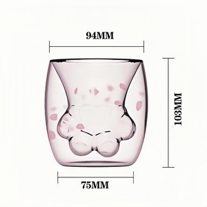 Copo Térmico de Vidro Cristal Duplo com Padrão de Natal Vitoriano em Forma de Pata de Gato com Decoração de Pétalas Rosas para Bebidas em Casa - Product Image 2