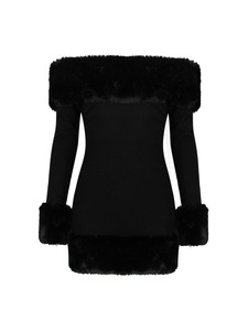Autumn And Winter <strong>women's</strong> Wear Hairy Backless Plush Long Sleeve One Shoulder Hip Hugging Dress - Product Image 5