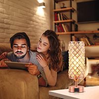 Lampe de table moderne en cristal à commande tactile à 3 niveaux de luminosité, LED 3500K blanc chaud, protection des yeux, rose gold, ports USB-C, ampoule incluse
