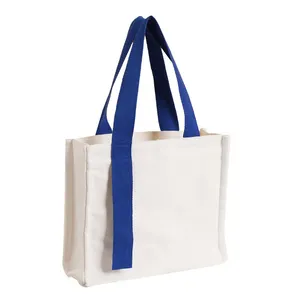 Penjualan terlaris grosir Promosi 100% katun kanvas tas Tote dapat digunakan kembali lipat toko pakaian belanja tas belanja kanvas putih
