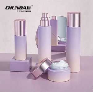 Emballage de luxe pour soins de la peau, flacons et pots en verre dégradé rose givré de 100 ml pour toner et sérum - Product Image 1