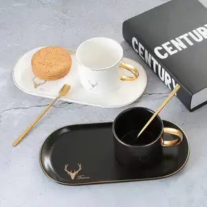Высококачественные роскошные кофейные чашки в европейском стиле, прямоугольное блюдцо, керамическая кофейная кружка с ложкой