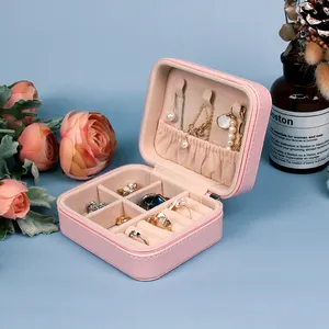 Similicuir rose voyage bijoux organisateur cas boîtes Portable boîte à bijoux fermeture éclair cuir tissu insérer stockage bijoutiers boîte