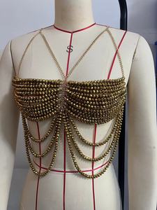 Top Brillante con Cuentas de Color Caramelo para Fiesta y Club, Ropa 2025, Top sin Mangas con Cadenas Corporales - Product Image 4