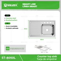 Wastafel Dapur SOLVEX DiscountPrice Square Single Bowl Stainless Steel 80x50x15, Modern Multifungsi, Finishing Brushed
