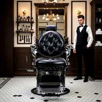 Fauteuil de Barbier Professionnel MOOLIN en Cuir Premium, Portable et Robuste, Hydraulique Noir et Or, pour Salon et Hôpital