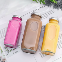 Vente en gros d'usine, bouteilles de boisson au yaourt carrées de 250 ml, 350 ml, 500 ml, bouteilles en verre pour café, vin de riz, jus de poire, thé au lait, boissons