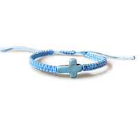 Bracelet tressé fait main avec pendentif croix en pierre turquoise pour femmes et hommes, bracelet en cordon tissé réglable, bijoux