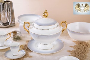 लक्जरी 62 पीसी फाइन हड्डी चीन डिनरवेयर ने आधुनिक टेबल सेवा के लिए मिस्र के बाजार के लिए नवीनतम डिजाइन तैयार किया - Product Image 3