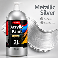 Peinture acrylique argentée 2L avec pompe distributrice, couleur acrylique pour artistes, pour toiles murales, fournitures de peinture artisanale DIY