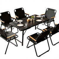 Grande table pliante en alliage d'aluminium pour le camping en plein air, réglable en hauteur, style glamping, ensemble table-chaise commercial, mobilier d'extérieur