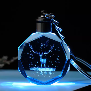 Customize Transparent Octagonal Crystal LED Keychain Photo Style Letterpress Printing Wedding Favors Eco-Friendly Giftbox