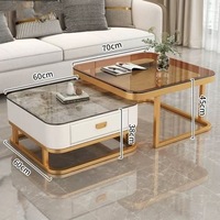 Ensemble de tables basses de luxe abordables : table basse carrée en verre et dalle de pierre et ensemble de tables d'appoint pour petits salons