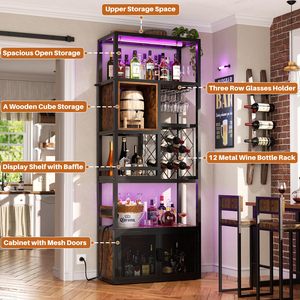Mueble Bar Industrial Alto Directo de Fábrica con Luces LED y Enchufe, Estante Metálico para Vinos, Mueble Independiente para Almacenamiento de Licores - Product Image 4