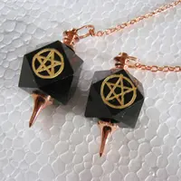 Wholesale Pendulum : Black Agate Pentacle Star Pendulums with Copper Chain