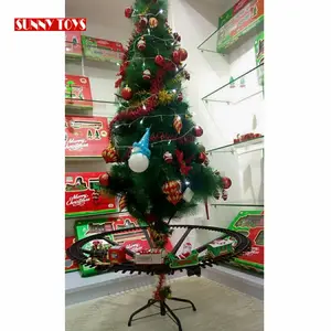 Set Mainan Dekorasi Pohon Natal Anak, Set Mainan Rel Kereta Api Natal Gantung dengan Lampu, Suara