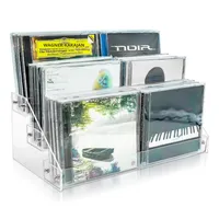 Support d'affichage en acrylique personnalisé, boîte de rangement pour CD transparente à plusieurs niveaux, style échelle, support de bureau haut de gamme