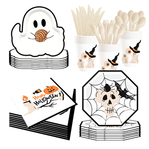 DAMAI Happy Halloween Paper Plates Set Halloween Theme Party Decorations Paper Plates Cups Napkins for Kids Halloween Party - Product Image 3