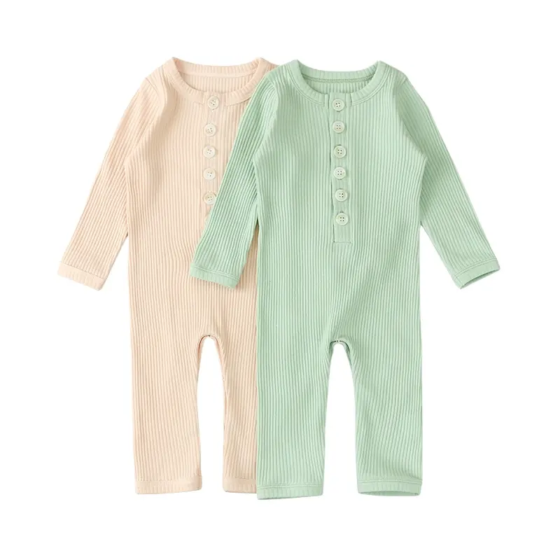 Wholesale Baby Clothes Autumn Casual Solid Color Knit Cotton Romper O-neck Long Sleeves Baby Jumpsuit