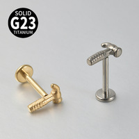 Piercing de mode en Titane G23, motif marteau mignon et unique, avec filetage interne et base plate, pour boucles d'oreilles et lèvres