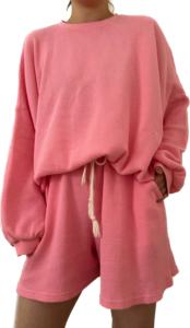 Personnalisé famille gaufré coton match surdimensionné maman et moi à manches longues col rond haut avec court ensemble vêtements costume - Product Image 3