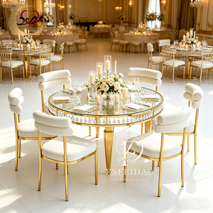โต๊ะจัดเลี้ยงงานแต่งงานทรงกลมหรูหราทันสมัย โครงเหล็กกล้าไร้สนิมสีทอง สำหรับห้องจัดเลี้ยงในโรงแรม - Product Image 2