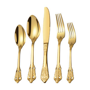 Vente en gros de couverts de restaurant, ensemble de couverts cuillère fourchette couteau, acier inoxydable, or royal, Couvert Dore - Product Image 1
