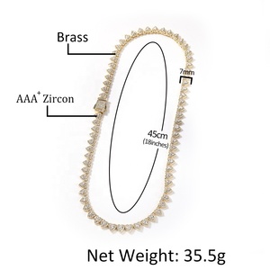 Chaîne de tennis de 7 mm, chaîne à maillons en forme de cœur, chaîne en laiton sertie de CZ glacés, fermoir à pression, collier de tennis hip-hop, bijoux de mode, chaîne de corps - Product Image 2