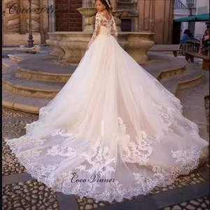 Top mode robe de mariée à manches longues Mori Style mariée queue de poisson dos nu voyage tirer petit <span class=keywords><strong>voile</strong></span> doux <span class=keywords><strong>voile</strong></span> deux pièces ensemble - Product Image 2