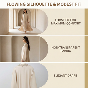 เสื้อคลุมตัวนอกขอบลูกไม้สีงาช้างแบบเปิดด้านหน้าเพื่อการสวมใส่แบบซ้อนทับที่นุ่มนวลและเป็นกลาง - Product Image 5