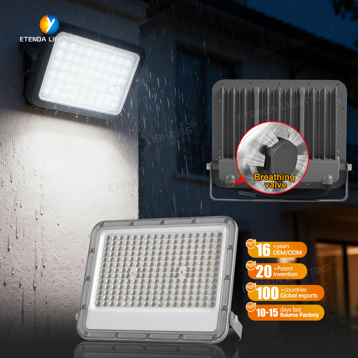50W LED Flood Light Outdoor CCT Adjustable DOB SMD2835 High Lumen Waterproof Work Light for Yard Parking Lot Building