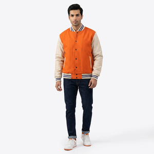 Best Selling Winter Custom Embroidered Men's Varsity Jacket Stand Front Waterproof Canvas 100% Cotton Material <b>Covered</b> <b>Button</b> - Product Image 1