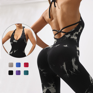 จั๊มสูทออกกำลังกายแบบรัดรูป ย้อมสีแบบไท-ได ผ้ายืดหยุ่น เหมาะสำหรับฤดูร้อน โยคะ ฟิตเนส เลกกิ้ง ชุดออกกำลังกายสำหรับผู้หญิง - Product Image 1