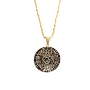 Collar con <span class=keywords><strong>Colgante</strong></span> Redondo <span class=keywords><strong>de</strong></span> Acero Inoxidable con Diseño Masónico <span class=keywords><strong>de</strong></span> <span class=keywords><strong>Ojo</strong></span> <span class=keywords><strong>de</strong></span> <span class=keywords><strong>Horus</strong></span> y Pirámide, con Cadena, Venta al Por Mayor - Product Image 6
