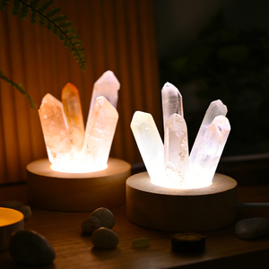 Wholesale USB Led Night Light Natural Healing Stone Clear Quartz Point <b>Crystal</b> Lamp with Wooden Base - Product Image 3