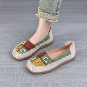 2025 printemps nouvelle première couche peau de vache femmes plat rétro chaussures bas respirant semelle souple pour la fête des mères - Product Image 4