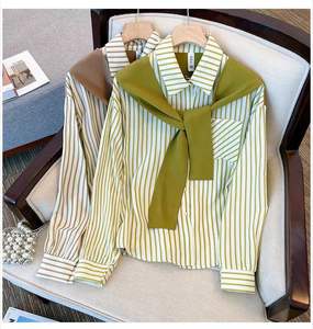 <span class=keywords><strong>Camicia</strong></span> a righe scialle verde da donna all'inizio dell'autunno nuovo stile coreano <span class=keywords><strong>camicia</strong></span> Cardigan a maniche lunghe ampia - Product Image 1