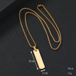 Customizable Anti Tarnish Stainless Steel Bar Necklace Gold Plated Waterproof <strong>Chains</strong> for Women and Men Trendy Engraved Design - Product Image 6