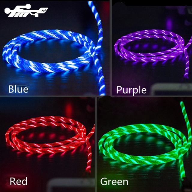 1m Long Pure Copper LED Light Flowing Visible USB Charger Cable for iPhone PVC Jacket with Luminescent Charging Feature