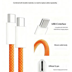 Câble de charge rapide USB de type C à type C en nylon <span class=keywords><strong>orange</strong></span> universel neuf 60W PD, câble de type C pour <span class=keywords><strong>Ip</strong></span> 17 Pro - Product Image 6