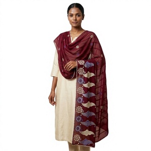 Foulard Hijab en Chiffon Brodé Floral pour Femme, Marron, Léger et Respirant, Écharpe Modeste, Couvre-tête OEM, Vente en Gros - Product Image 1