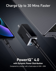 อะแดปเตอร์ Anker 735 USB C Portable GaN Prime 65W 3 พอร์ต ชาร์จเร็ว พับเก็บได้ ขนาดกะทัดรัด รองรับ PowerIQ 4.0 สำหรับ A2668 65W GaN Prime Wall - Product Image 4