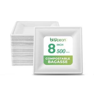 [500 Unidades] Platos Ecológicos de Bagazo 8x8 Cuadrados Blancos - Product Image 1
