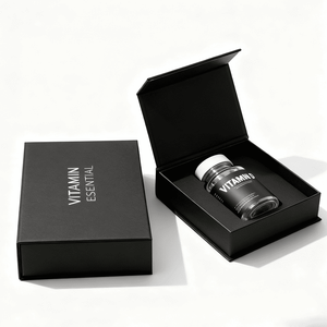 Caja de Regalo Magnética Negra para Envasado de Botellas de Vitaminas, Caja Plegable con Tapa Magnética, Caja Rígida para Montar, Venta al por Mayor - Product Image 3